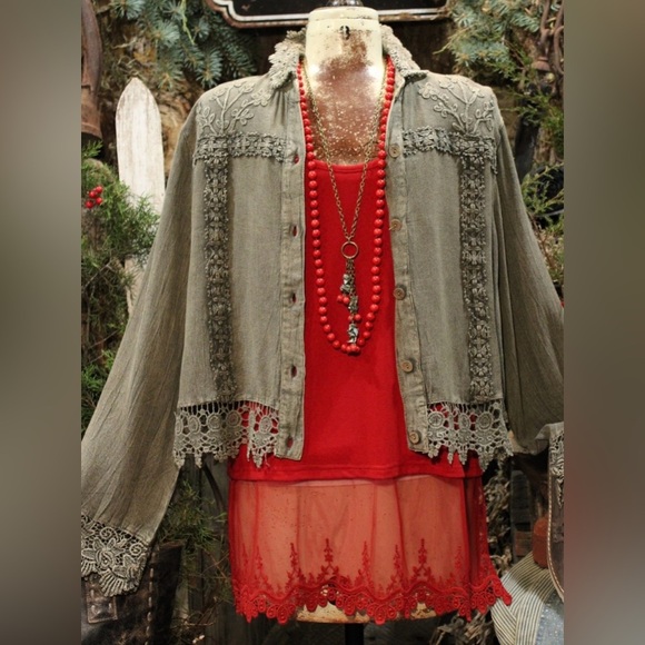 Grayish Green Lace Jacket - Picture 9 of 12